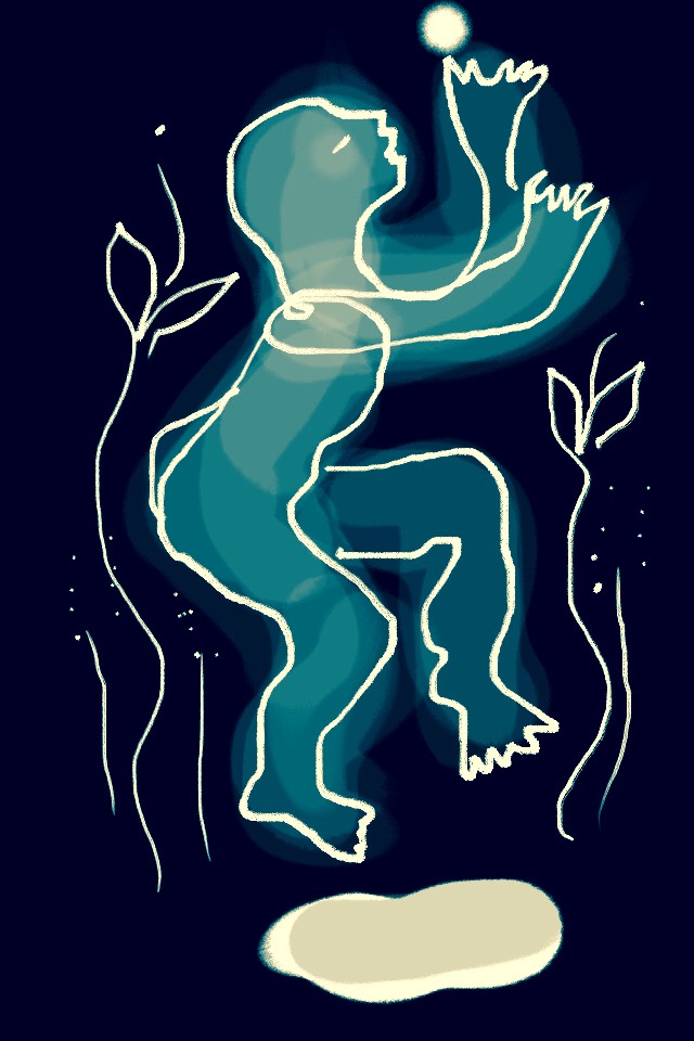 Teckning av dansande alv