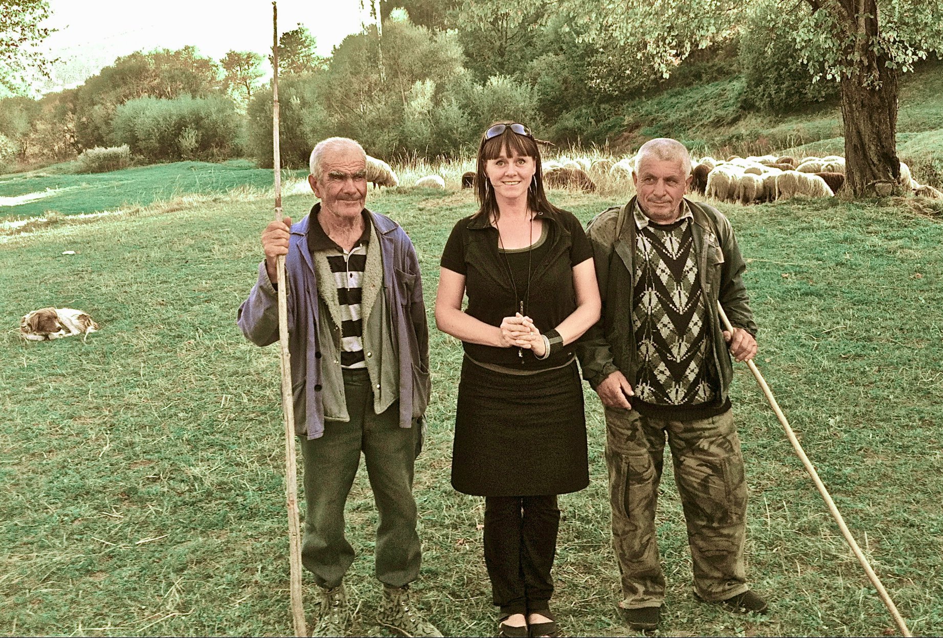 Malin Skinnar with shepherds in Bulgaria